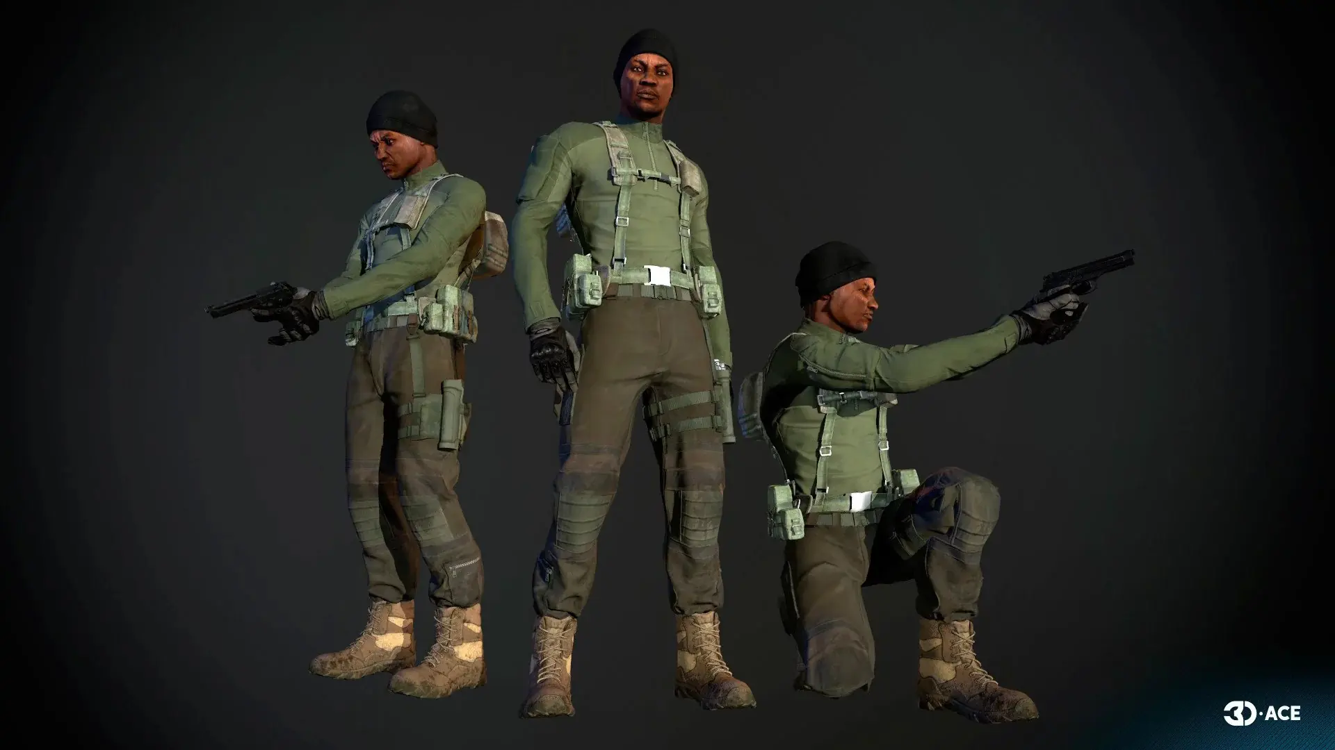 3D soldier characters for game animation pipeline