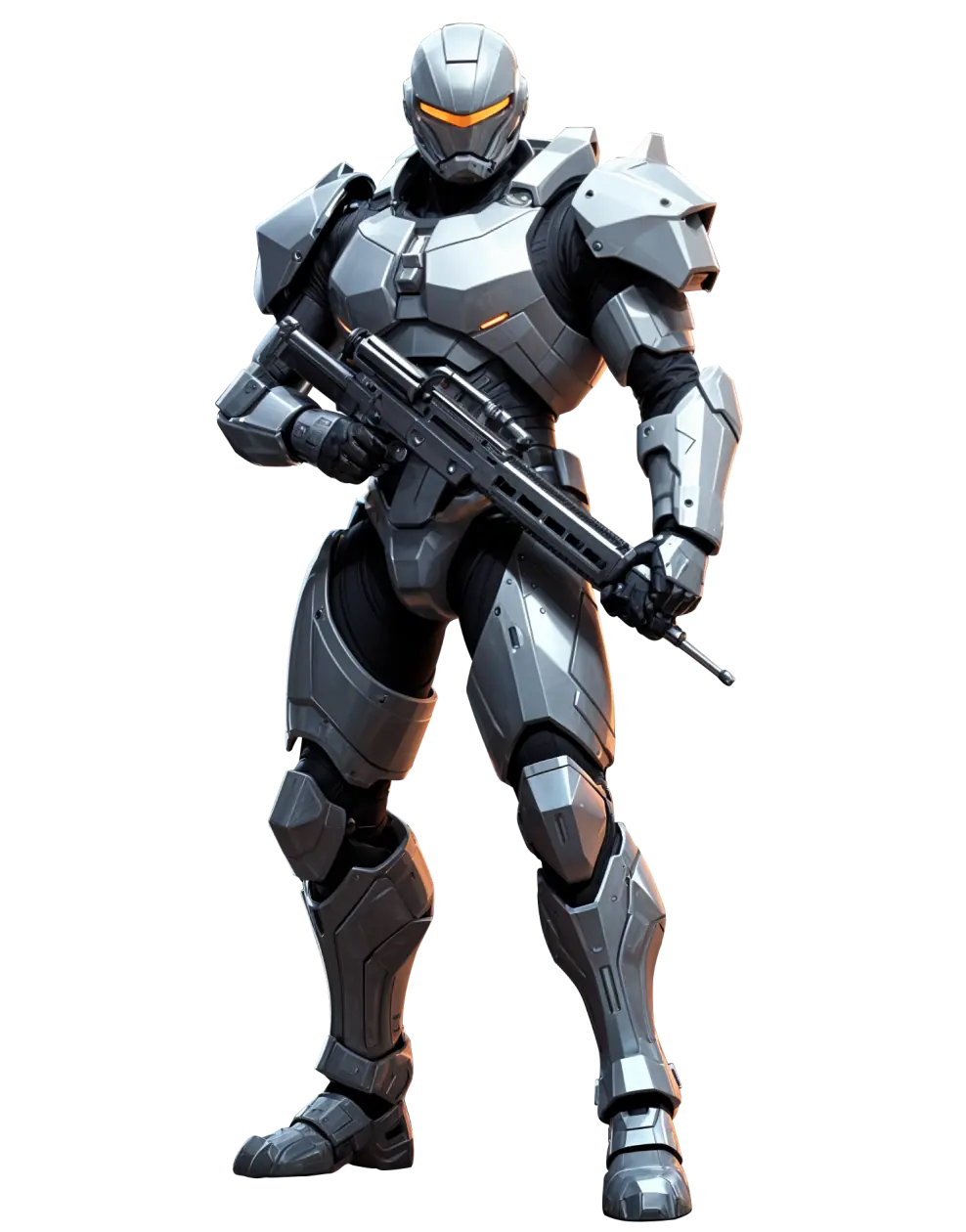 Game co-development character concept with armored sci-fi soldier on dark background