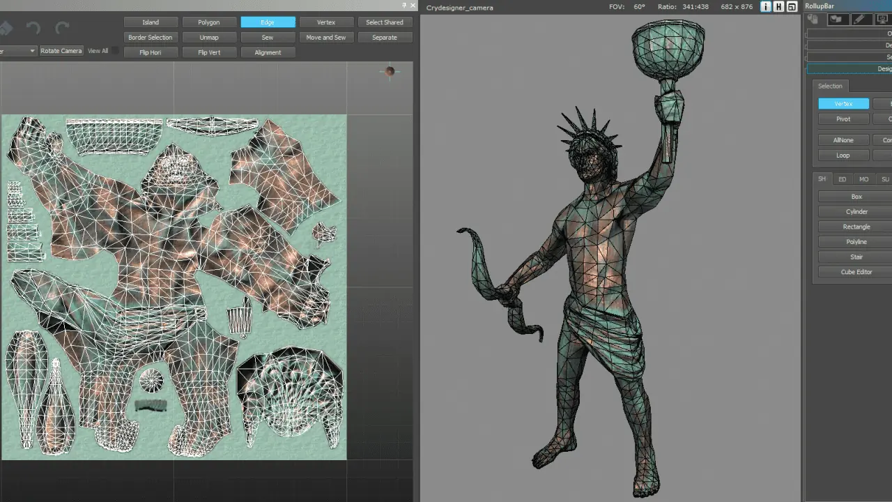 UV unwrapping layout for a Unity-ready 3D model